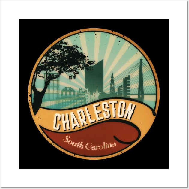 Charleston City Skyline South Carolina Retro Vintage Design 80s Wall Art by DimDom